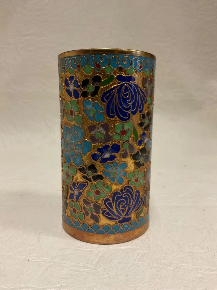 Винтажный китайский позолоченный бронзовый открытый держатель для ручки клуазоне - Изображение 2 из 4