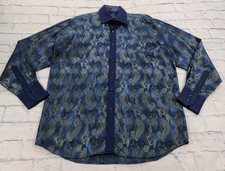 Camicia elegante Alberto Biani d'Italia UOMO XL blu paisley raso showman mago