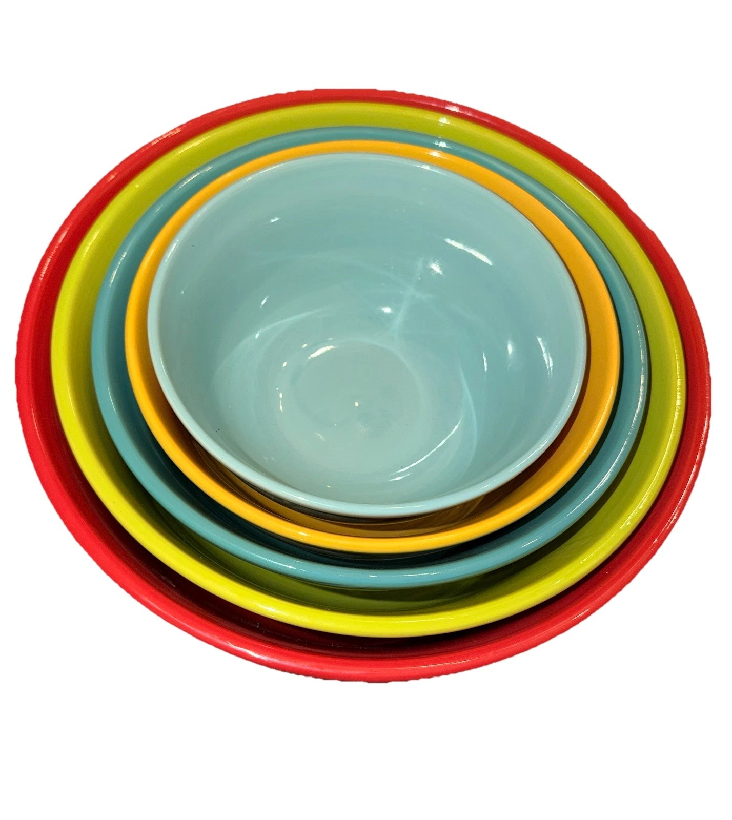 Pioneer Woman Ceramic Mixing Bowl Set 5pc Nesting Floral Polka Dot Multicolor