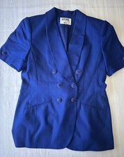 Vintage Kasper A.S.L Skirt Suit Blue Short Sleeve Blazer With Button Skirt