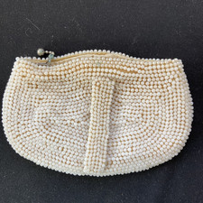 Vintage 1950's White Beaded Coin Purse with Metal Zipper Made In Japan