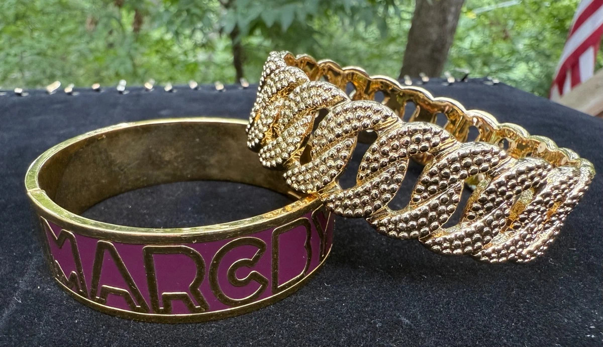 Marc Jacobs Purple and Gold Chain Bracelet 14KT Yellow Gold 7mm Purple Amethyst Clover Station Chain  main image 4