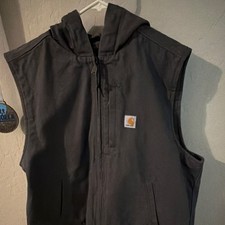 Carhartt Men's Black Hooded Full Zip Vest w/ Pockets, Regular Fit XL