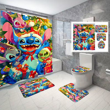 Bathroom Decor Christmas Style Stitch Cartoon Shower Curtain or Bathroom Sets.