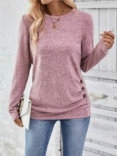 UK Ladies Tops Long Sleeve Casual Loose T-shirts Button Pullover Blouse Tee Size