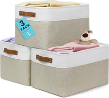 15X11In Canvas Storage Baskets 3 Pack - Fabric Bins for Shelves