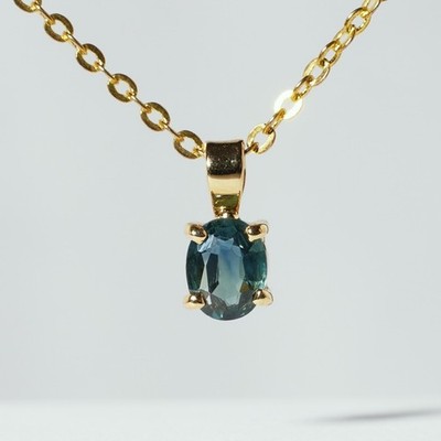 Australian Teal Blue Parti Sapphire .9ct Oval Solitaire Pendant 18k Gold Vermeil