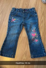 Healthtex Vintage girls' denim jeans medium wash embroidered Y2k heart flowers