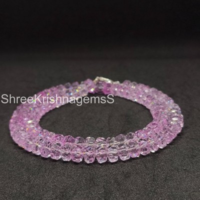 8mm Pink Topaz Necklace, Faceted Rondelle Bead Choker, Natural November Birthsto