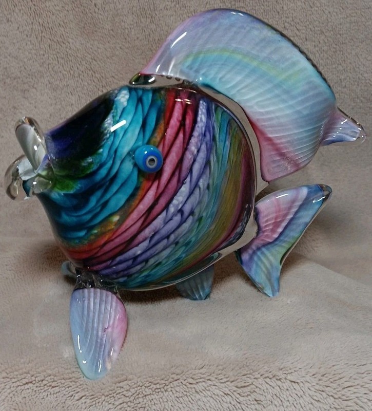 MAD ART ARTIST  RINA FEHRENSEN BLOWN ART GLASS LARGE RAINBOW ANGEL FISH 2006