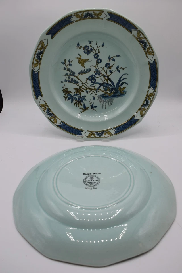 Vintage Adams Calyx Ware Ming Toi Plates Set of 2 Blue Floral Design - Image 3 of 4