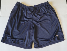 Champion Men's Large Athletic Shorts Navy Blue Cotton Mesh Pockets Drawstring