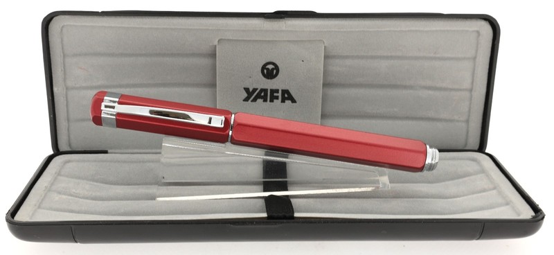 Never Inked 1990s YAFA Red Aluminum Hexagon Med Nib Fountain Pen NO RESERVE