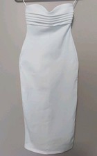 Zara Women White Bodycon Sleeveless Pleated Stretch Midi Dress Size S