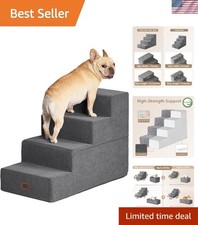 Elegant 4-Step Dog Stairs 20" H   Extra Wide Pet Ramp for High Beds, Grey