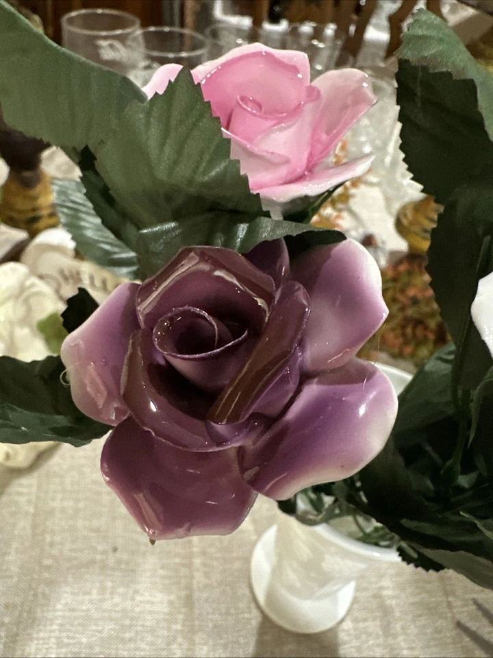 Florero hecho a mano de cerámica blanco amarillo rosa púrpura rosas melocotón SIN INC Foto 2 de 4