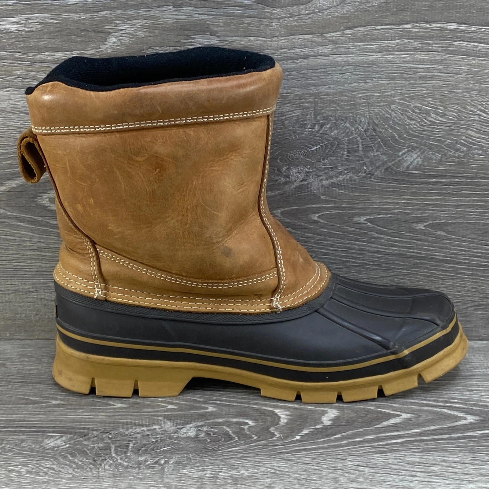 Eddie Bauer Mens 11 Brown Leather Insulated Waterproof Winter Duck Rubber Boots