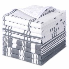 AIDEA Kitchen Towels, Absorbent Dish Towels for Kitchen, 11  x11  , White/Grey