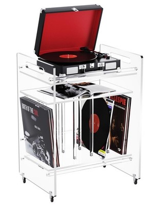 Acrylic Record Player Stand with Storage Shelf, Clear Vinyl Record Storage Tu...