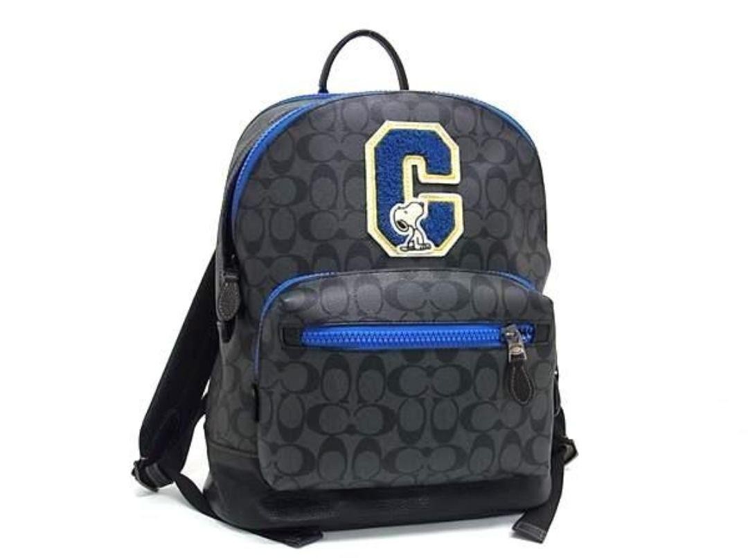 コーチ SNOOPY リュック ブラック/ブルー COACH x Snoopy Collaboration Backpack Backpack Varsity Patch