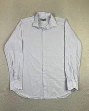 Canali Shirt Mens 17 34/35 Blue Check Dress Long Sleeve Cotton Made In Italy