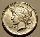 1921 High Relief Peace Silver Dollar, First Year Issue, AU Key Date, About Unc