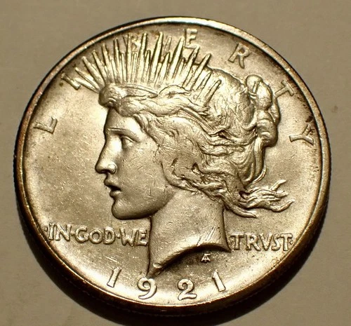 1921 High Relief Peace Silver Dollar, First Year Issue, AU Key Date, About Unc