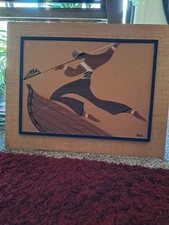 OOAK Vintage Signed Hand-Crafted Wooden Piece Picture Ran Su Gallery Wall Art 61