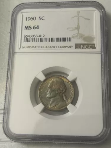 1960 Jefferson Nickel 5c NGC MS 64- Toned Patina