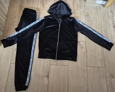 Girls  11-12 years  Black Velour Tracksuit Set  Zipped Hoodie and Joggers