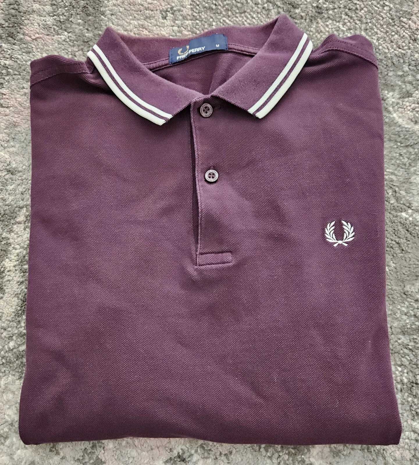 Fred Perry Mens Long Sleeved Polo Shirt Medium Burgundy