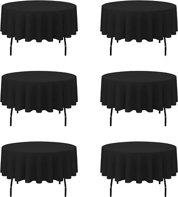 6 Pack Black round Tablecloths 90 Inch - Circle Bulk Linen Polyester Fabric Wash