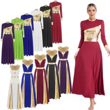 Women's Metallic Gold Liturgical Praise Dance Dress Long Sleeve Church Tunic