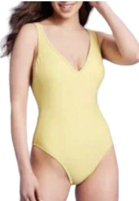 Kona Sol Women's V-Neck High Leg One Piece Swimsuit Yellow XS (0-2)