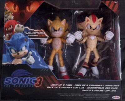 Jakks Sonic 3 SUPER SONIC & SUPER SHADOW Light-Up Figure 2-Pack Set New
