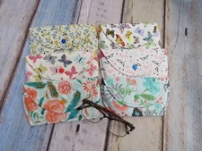 Eye Glasses padded case in floral, butterfly prints, snap closure handmade