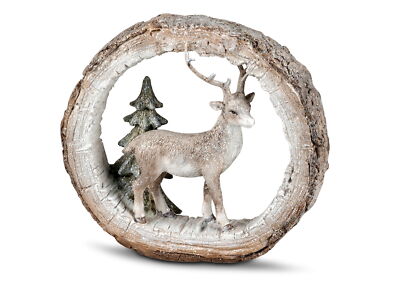 Deko Hirsch in Baumscheibe Tanne Elch Rentier Kuh Reh Rehkitz Figur Skulptur 