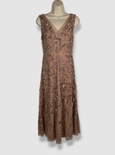 Adrianna Papell Women's Pink Floral Beaded Sequin Midi Dress Petite Size 2P