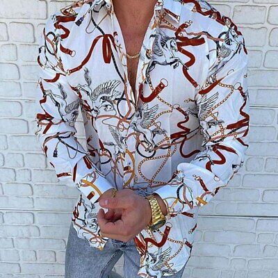 soplo eso es todo Espesar Camisa De Moda Para Hombres Manga Larga Con Estampado De Lujo Cadenas Oro  Floral | eBay