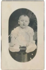  Studio Portrait Of A Baby Sitting Up On A Stool Real Photo Postcard RPPC