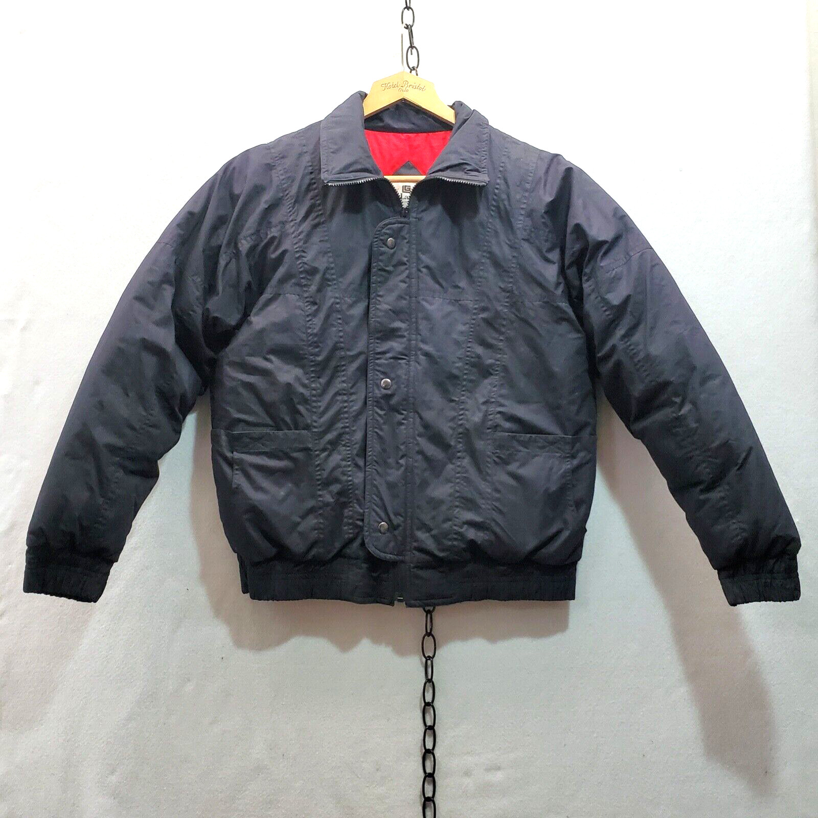 Guy Laroche, Vtg 80s Guy Laroche Womens Navy and Red Down Ski Jacket Sz M
