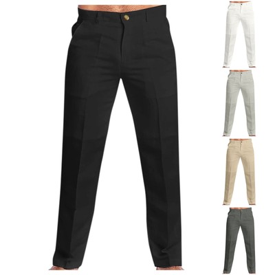 Mens Summer Cotton Linen Loose Long Pants Casual Baggy Beach Buttoms Trousers US