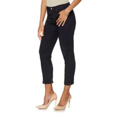 DG2 Diane Gilman Black SuperStretch Lite Cuffed Cropped Denim Skinny Jeans 2 New