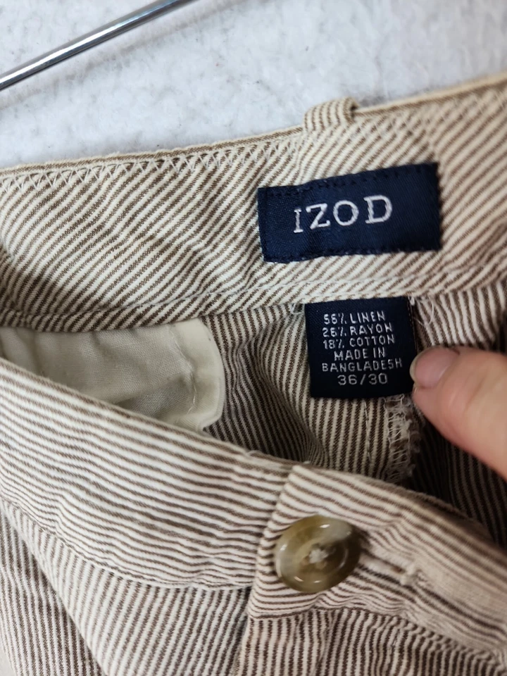 Izod Linen Blend Beige Striped Casual Pants Mens 36 x 30 - Image 4 of 4