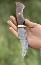 Custom Handmade Forged Damascus Steel HUNTING Knife W/ Wood & Brass Guard Handle