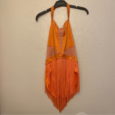 Weissman solo dance costume orange LUSTRE FRINGE HALTER DRESS D11359 SA  adult | eBay