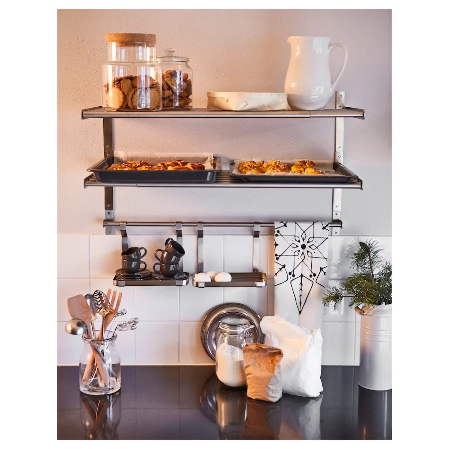 Ikea GRUNDTAL Kitchen Home Wall Shelf Rack Holder Stainless Steel
