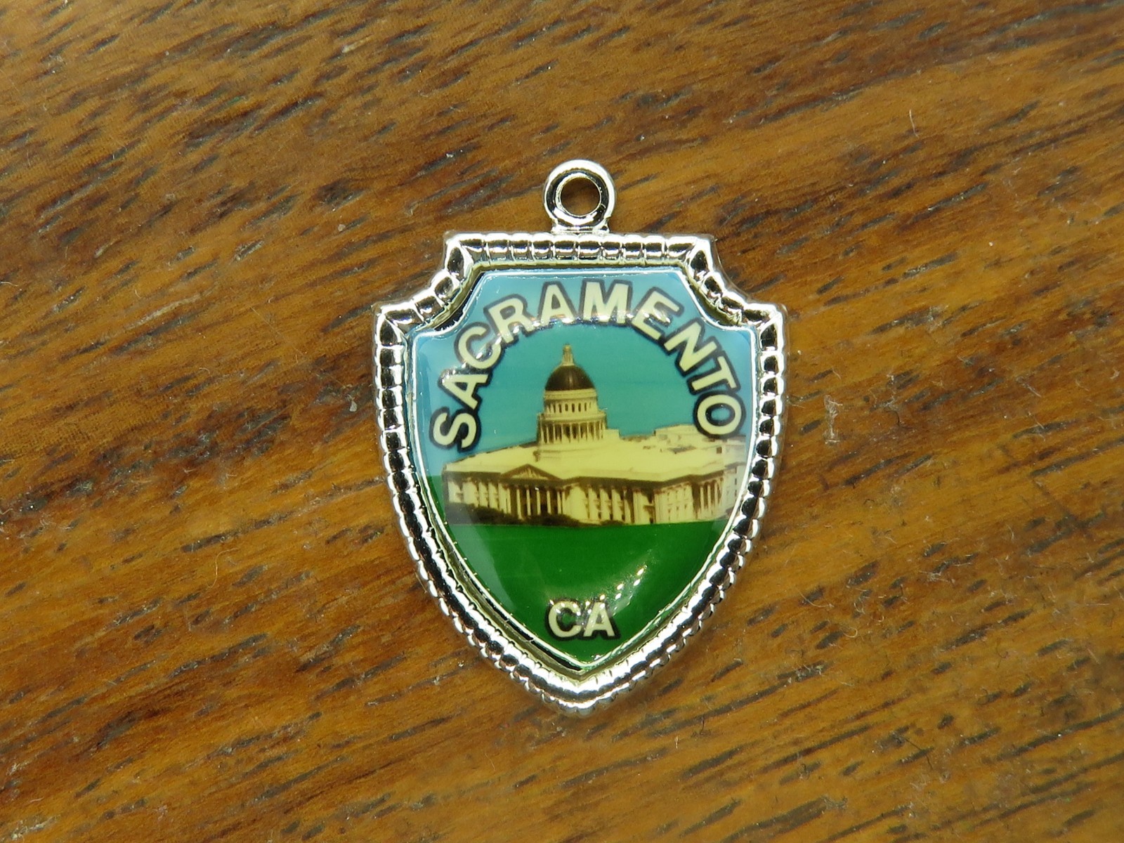 Vintage Silver Sacramento California Capitol Building Travel Shield Charm 5-3