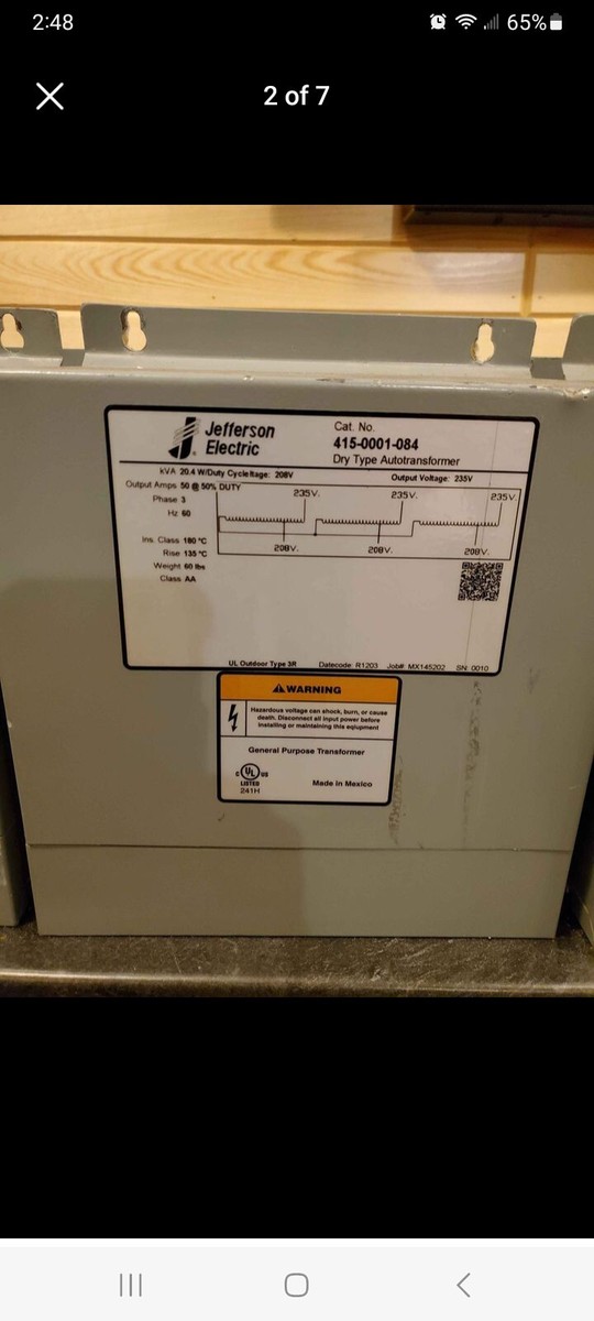 JEFFERSON 20.4KVA 3PH TRANSFORMER 3R 415-0001-084 INPUT 208V JEFFERSON 20.4KVA 3PH TRANSFORMER 3R 415-0001-084 INPUT 208V