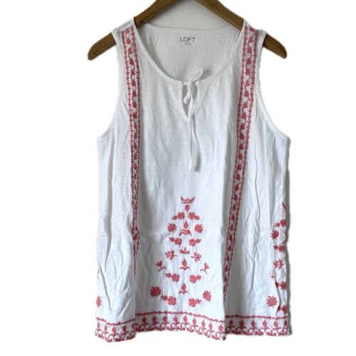 NEW Loft Outlet Embroidered Tank White Coral Floral NWT Women’s Size Large L